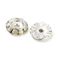 Brass with Crystal AB Rhinestone Beads, Flat Round, Platinum, 11x3mm, Hole: 2mm(RB-F035-06B-P01)
