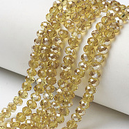 Electroplate Glass Beads Strands, Half Plated, Rainbow Plated, Faceted, Rondelle, Olive, 4x3mm, Hole: 0.4mm, about 123~127pcs/strand, 16.5~16.9 inch(42~43cm)(EGLA-A034-T4mm-K17)