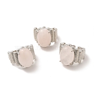Natural Rose Quartz Oval Open Cuff Ring, Platinum Brass Jewelry for Women, Inner Diameter: 19mm(RJEW-P082-03P-20)