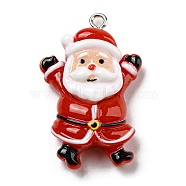 Opaque Resin Pendants, Christmas Charms with Platinum Plated Iron Loops, Santa Claus, 33x21x9mm, Hole: 2mm(CRES-D010-02L)