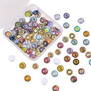 100Pcs Glass Cabochons, DIY Accessories for Jewelry Making, Flat Round with Retro Mixed Pattern, Mixed Color, 10x3.5mm, 1bag/box(GGLA-SZ0001-30)