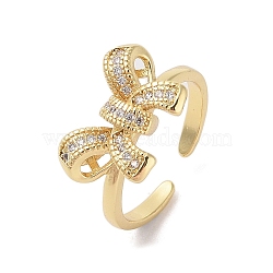 Bowknot Brass Micro Pave Clear Cubic Zirconia Open Cuff Rings, for Women, Golden, Bowknot: 11x17mm(RJEW-S417-01G-02)