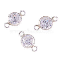 925 Sterling Silver Pave Cubic Zirconia Connector Charms, Flat Round Links, Platinum, 8.5x4.5x2.5mm, Hole: 0.8mm(STER-TAC0001-05)