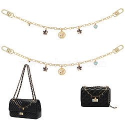 WADORN 2Pcs Brass Cable Chains Purse Strap Extenders, with Alloy Enamel & Brass Charms, Flower & Heart, Black, 32.5~33cm(FIND-WR0006-26)