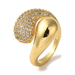 Rack Plating Teardrop Brass Micro Pave Clear Cubic Zirconia Cuff Rings for Women, Long-Lasting Plated, Real 18K Gold Plated, Inner Diameter: 19mm(RJEW-H235-05G)