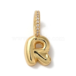 Brass Micro Pave Cubic Zirconia Pendants, Lead Free & Cadmium Free, Long-Lasting Plated Letter R, 18x18.5x9mm, Hole: 5mm(KK-K345-13R-G)