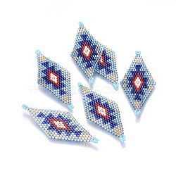 MIYUKI & TOHO Handmade Japanese Seed Beads Links, Loom Pattern, Rhombus, Colorful, 60~61x24.5~25x1.7mm, Hole: 1.6mm(SEED-A029-AC02)