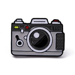 Alloy Enamel Brooches, Enamel Pin, with Clutches, Camera, Electrophoresis Black, Dark Gray, 19x26.5x9.5mm, Pin: 1.2mm(JEWB-I014-01A)