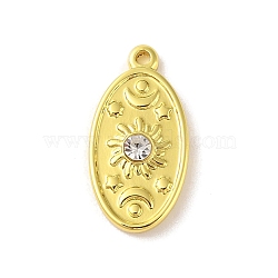 304 Stainless Steel Pendants, with Rhinestone, Oval, Moon & Sun, Real 18K Gold Plated, 25.5x13x4mm, Hole: 1.6mm(STAS-A097-20G)