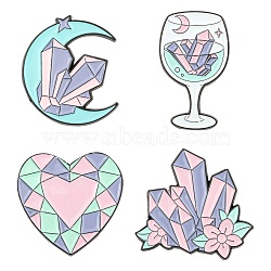 4Pcs 4 Style Alloy Enamel Brooches, Enamel Pin, with Butterfly Clutches, Heart & Flower & Moon & Wine Glass, Electrophoresis Black, Colorful, 25.5~29.5x17.5~29x10~10.5mm, Pin: 1mm, 1pc/style(JEWB-LS0001-21)