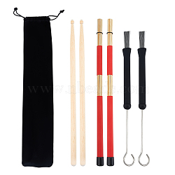 Drum Sticks Set,1 Pair 5A Maple Wood Drum Sticks,1 Pair Retractable Drum Steel Wire Brushes and 1 Pair Bamboo Rods Drum Brushes, with Portable Storage Bag, Colorful, 32.5~40.5x1.5~2.7mm, 3pcs/set(AJEW-WH0162-37)