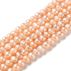 Natural Cultured Freshwater Pearl Beads Strands, Potato, Grade A+, Sandy Brown, 4~7x4.5~5mm, Hole: 0.5mm, about 69pcs/strand, 13.27~13.62 inch(33.7~34.6cm)(PEAR-E018-79A)