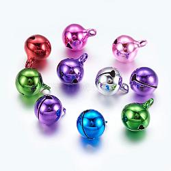Brass Bell Pendants, Christmas Bauble, Round, Mixed Color, Size: about 12mm in diameter, 16mm long, hole: 2mm(IFIN-Q057-M)