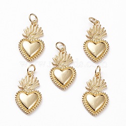 Brass Pendants, Sacred Heart, Golden, 22x12x2.5mm, Jump Ring: 5x1mm, Hole: 3.5mm(KK-C100-10G)