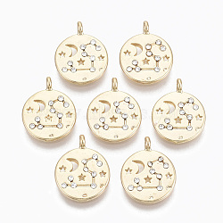 Alloy Pendants, with Crystal Rhinestone, Cadmium Free & Nickel Free & Lead Free, Constellation, Real 18K Gold Plated, Aquarius, 17x14x1.4mm, Hole: 1.5mm(PALLOY-S135-001A-NR)