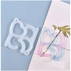 Door Opener Silicone Molds, for Epoxy Resin DIY Touchless Keychain, Heart & Moon, White, 108x108x6mm, Inner Size: 104~107x55~60mm, Hole: 6mm(DIY-J003-01)