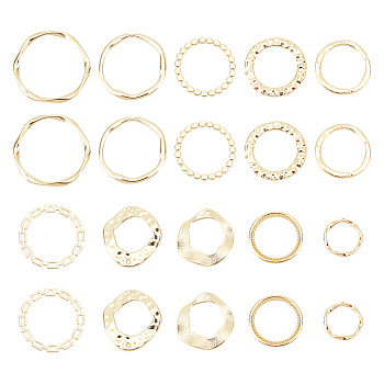 DIY Jewelry Making Finding Kit, Including 40Pcs 10 Style Alloy Links Connectors & Pendants, Ring, Golden, 16~38x16~37x1.5~3mm, 4Pcs/style