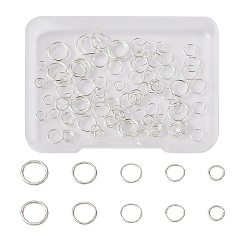 100Pcs 5 Style 925 Sterling Silver Open Jump Rings, Round Rings, Silver, 4~8x0.5~0.9mm, Inner Diameter: 2.5~6mm