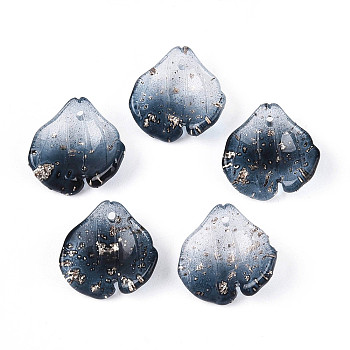 Transparent Glass Petal Pendants, Two Tone, with Gold Powder, Prussian Blue, 17x17.5x6mm, Hole: 1.2~1.4mm