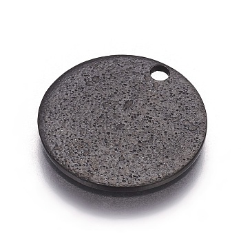 304 Stainless Steel Textured Pendants, Flat Round, Electrophoresis Black, 12x1mm, Hole: 1.4mm