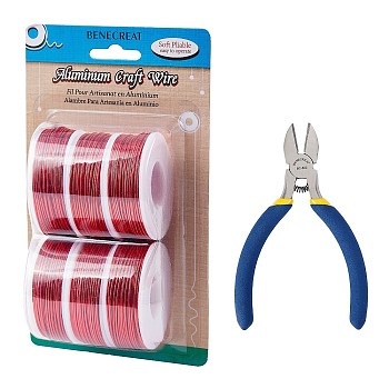 DIY Jewelry Kits, with Aluminum Wire and Iron Side Cutting Pliers, Red, 1mm, about 23m/roll, 6rolls/set