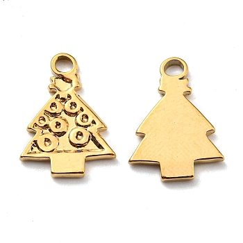 Ion Plating(IP) 304 Stainless Steel Charms, Manual Polishing, Christmas Tree, Golden, 15x11x1.5mm, Hole: 1.6x1.9mm