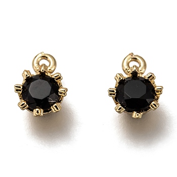 Brass Micro Pave Cubic Zirconia Charms, Flower, Golden, Black, 9x6.5x4mm, Hole: 1.2mm