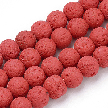 Synthetic Lava Rock Beads Strands, Dyed, Round, FireBrick, 6mm, Hole: 1mm, about 61pcs/strand, 14.96 inch(38cm)