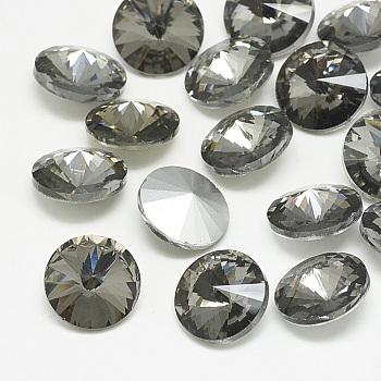 Pointed Back Glass Rhinestone Cabochons, Rivoli Rhinestone, Back Plated, Faceted, Cone, Black Diamond, 16x7.5~8mm
