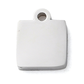 Non-Tarnish 304 Stainless Steel Charms, Laser Cut, Square Charm, Stainless Steel Color, 7.8x6x1.5mm, Hole: 1mm