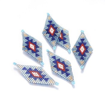 MIYUKI & TOHO Handmade Japanese Seed Beads Links, Loom Pattern, Rhombus, Colorful, 60~61x24.5~25x1.7mm, Hole: 1.6mm