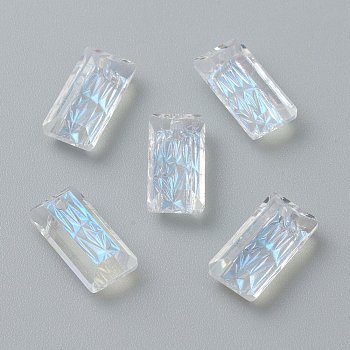 Embossed Glass Rhinestone Pendants, Rectangle, Faceted, Moonlight, 14x7x4.2mm, Hole: 1.5mm