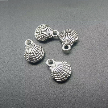 Shell Tibetan Style Zinc Alloy Charms, Cadmium Free & Nickel Free & Lead Free, Antique Silver, 13x10x4mm, Hole: 1mm