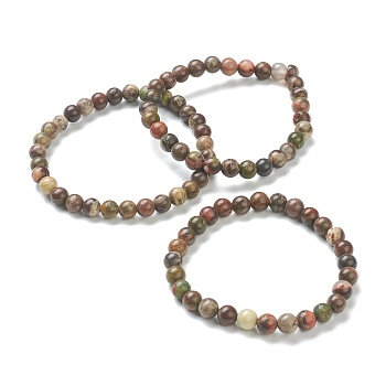 Natural Agate Beaded Stretch Bracelets, Round, Beads: 6~6.5mm, Inner Diameter: 2-1/4 inch(5.55cm)