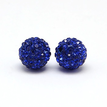Polymer Clay Rhinestone Beads, Pave Disco Ball Beads, Grade A, Round, PP6, Sapphire, 4mm, Hole: 1mm