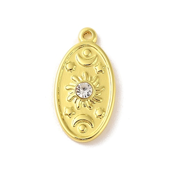 304 Stainless Steel Pendants, with Rhinestone, Oval, Moon & Sun, Real 18K Gold Plated, 25.5x13x4mm, Hole: 1.6mm