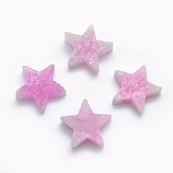 Electroplate Natural Druzy Quartz Charms, Star, Rainbow Plated, 12~12.5x13x5~7mm, Hole: 0.8mm