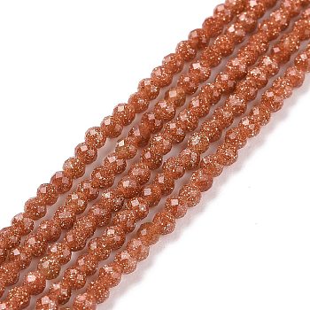 Synthetic Goldstone Beads Strands, Faceted, Round, 2x2mm, Hole: 0.5mm, about 192~193pcs/strand, 14.96~15.04''(38~38.2cm)