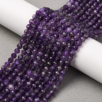 Natural Amethyst Beads Strands, Faceted, Round, 4~4.5mm, Hole: 0.7mm, about 91~93pcs/strand, 15.35~15.51 inch(39~39.4cm)