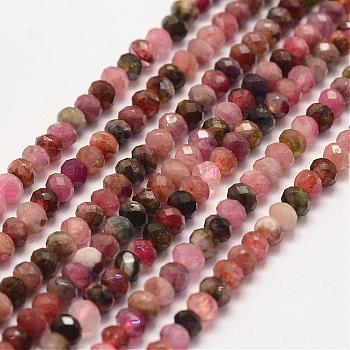 Natural Tourmaline Bead Strands, Faceted, Rondelle, 4x3mm, Hole: 1mm, about 128pcs/strand, 15.2 inch