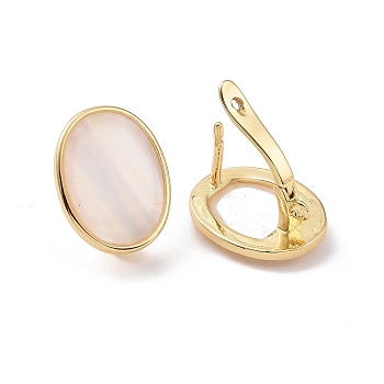 Rack Plating Brass Hoop Earring Findings with Latch Back Closure, with Shell and Vertical Loops, Oval, Cadmium Free & Lead Free, Long-Lasting Plated, Real 18K Gold Plated, 18x14x11.5mm, Hole: 1.4mm, Pin: 1mm