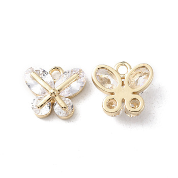 Brass Pave Cubic Zirconia Charms, Butterfly Charm, Light Gold, 11.5x12.5x5mm, Hole: 1.6mm
