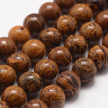 Natural Elephant Skin Jasper/Miriam Stone/Calligraphy Stone Beads Strands, Round, 8mm, Hole: 1mm, about 48pcs/strand, 15.1 inch(39.5cm)