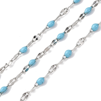 304 Stainless Steel Link Chains, with Spool, with Enamel, Soldered, Golden, Steel Blue, 4~10x2x0.4~2mm, about 32.8 Feet(10m)/roll