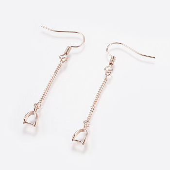 Brass Earring Hooks, with Ice Pick Pinch Bails and Twisted Chains, Long-Lasting Plated, Lead Free & Cadmium Free, Rose Gold, 53x6x3mm, 21 Gauge, Pin: about 0.7mm
