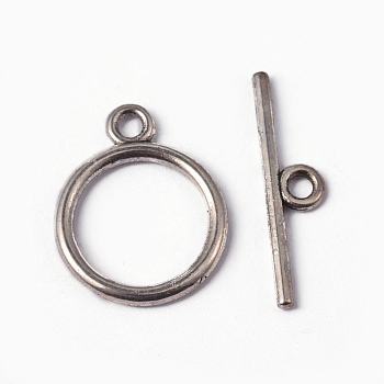 Tibetan Style Toggle Clasps, Lead Free & Cadmium Free & Nickel Free, Rondelle, Antique Silver, Size: Ring: about 15mm in diameter, 2mm thick, hole: 2mm, Bar: 21mm long, hole: 2mm