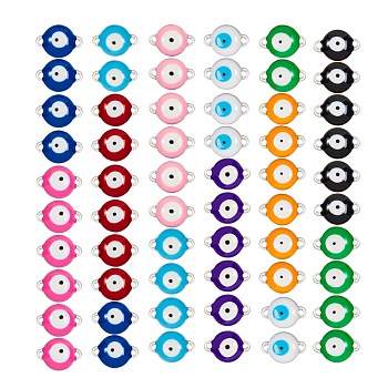304 Stainless Steel Links Connectors, with Enamel, Flat Round with Evil Eye, Mixed Color, 12x8x4mm, Hole: 1.4mm, 10 colors, 6pcs/coor, 60pcs/box