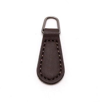 Imitation Leather Zipper Slider, with Gunmetal Alloy Linking Ring, for Garment Accessories, Coconut Brown, 3.6cm, Hole: 7x6mm