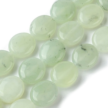 Natural New Jade Beads Strands, Flat Oval, 15~16x13.5~14x6~7mm, Hole: 1mm, about 26pcs/strand, 15.79''(40.1cm)