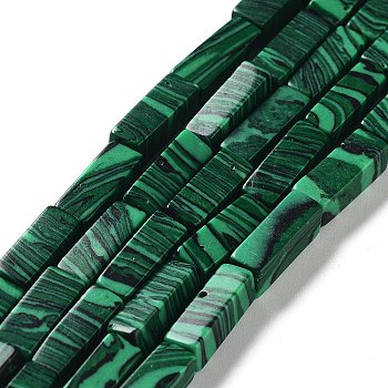 Synthetic Malachite Beads Strands, Cuboid, 12.5~13.5x3~5x3~4.5mm, Hole: 1mm, about 30~32pcs/strand, 15.1~15.9 inch(38.5~40.5cm)